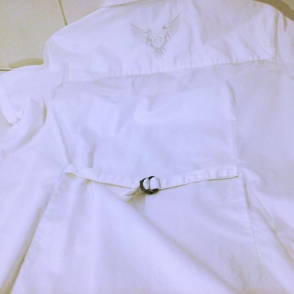 2008 Harley Davidson Blouse SSL Top Shirt Ladies-XL Pockets Buckles Logo White - Picture 7 of 10